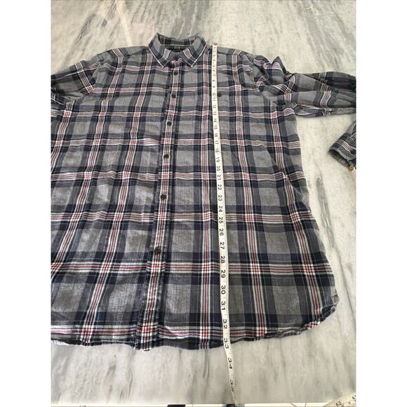 Banana Republic Flannel Shirt Men XL Untucked Slim Fit Red Gray Long Sleeve - Picture 8 of 8